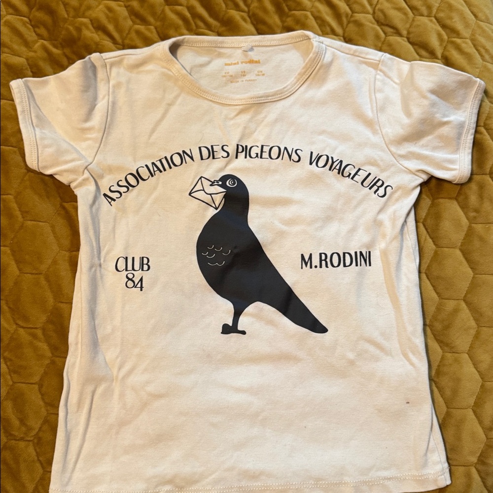 Mini Rodini Cream and Black Pigeon Tee